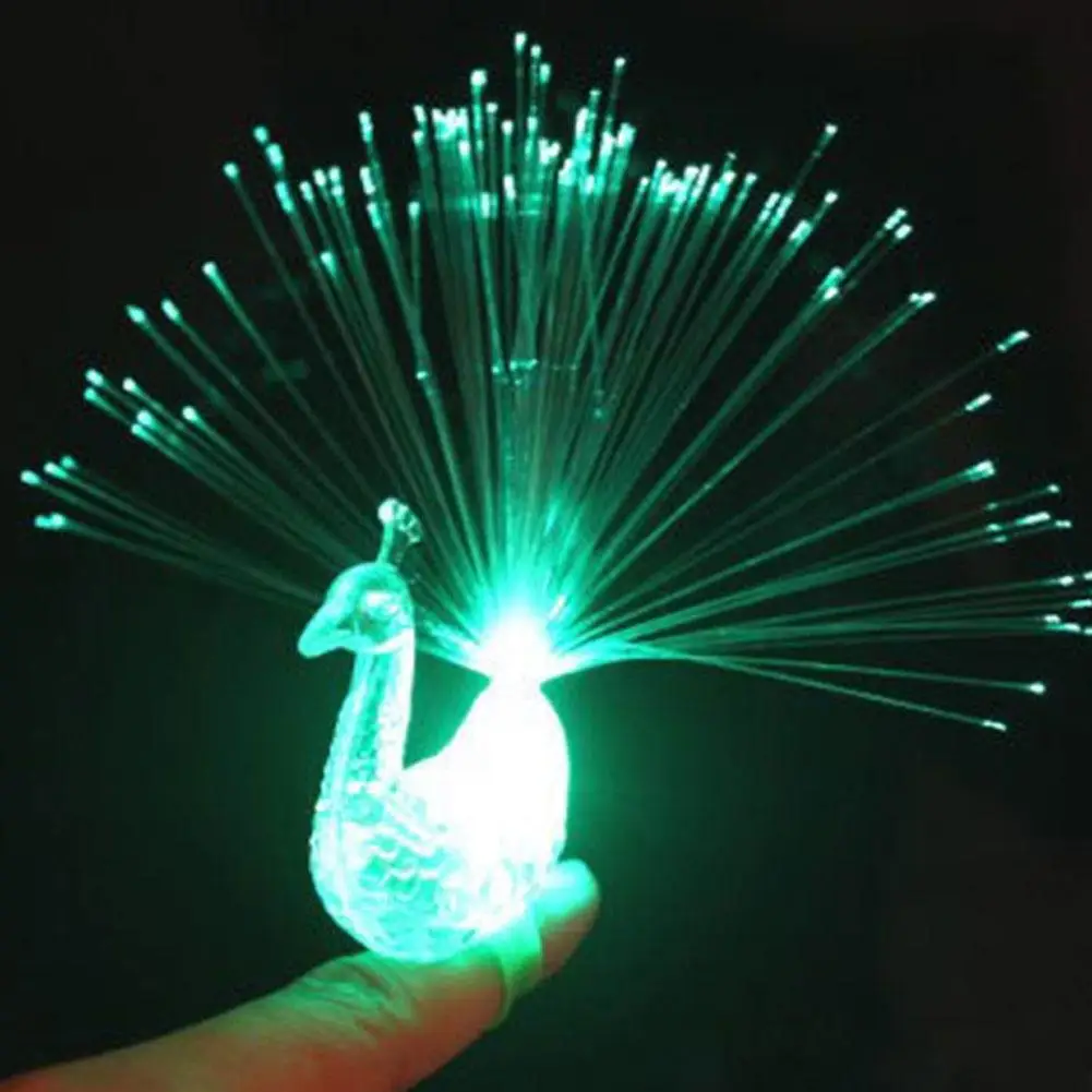 Colorful Bercahaya Anak Mainan untuk Anak-anak Gadis Peacock Finger LED Light-Up Cincin Pesta Gadget Cerdas Mainan untuk Anak-anak anak Laki-laki Cincin