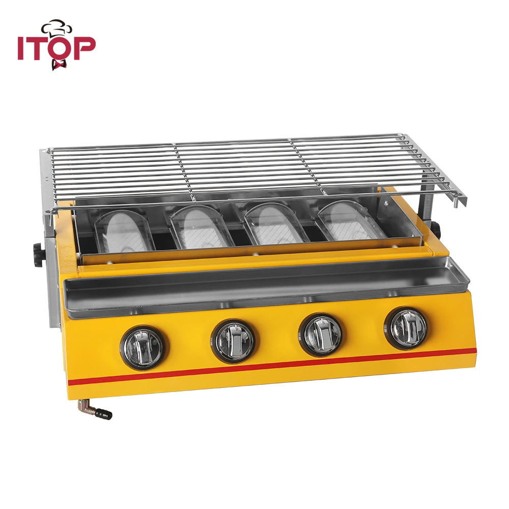 ITOP Grill Grill Für Outdoor LPG 4 Brenner Gas Grill Schnelle Lieferung Edelstahl mit Glas/Gelb Schild