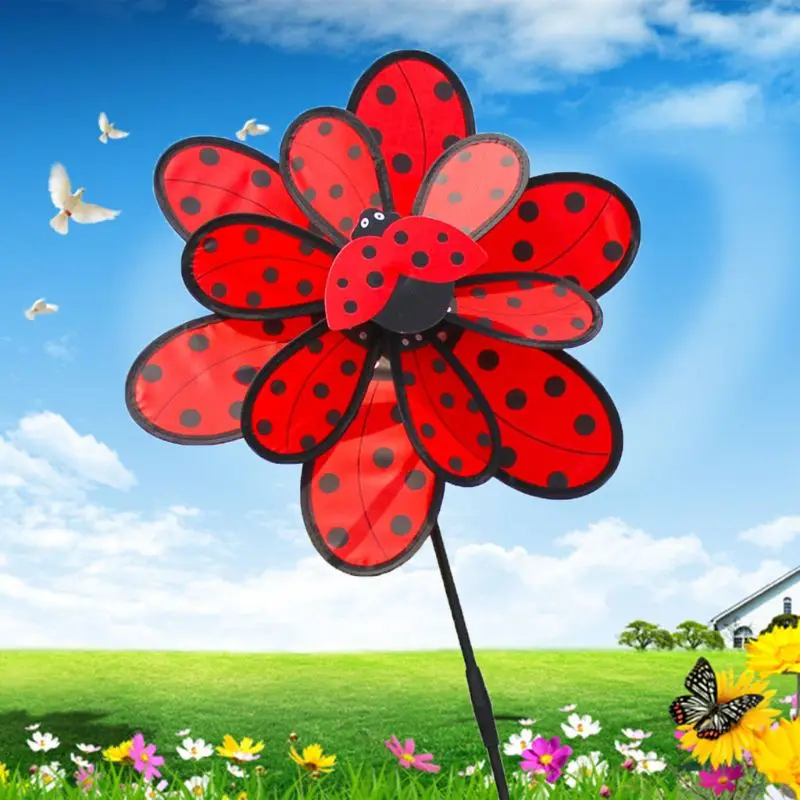 OOTDTY Kids Double Layer Ladybug Windmill Wind Spinner Pinwheel Home Garden Yard Decoration Outdoor Baby Toys