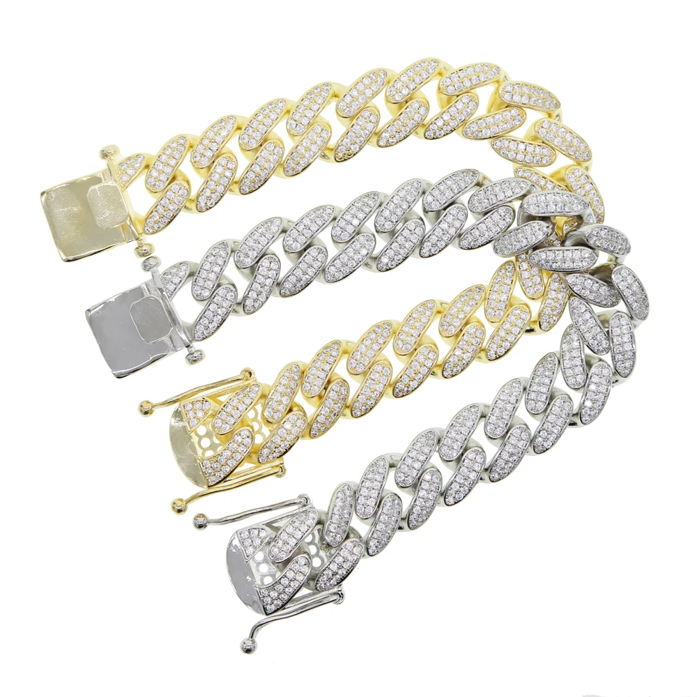2025 Women Men\'s Chunky Iced Out Bling Hiphop Sparking Pave 5A Cubic Zirconia 18mm Width Miami Cuban Link Chain CZ Bracelet