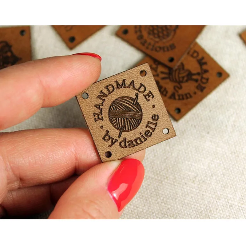 

30pcs Leather handmade tags for knitting hats Sewing labels customize logo text Personalized square label for clothing crafts