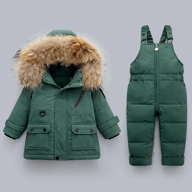 -30 Winter warm down jacket Jumpsuit Baby Boys Girl Clothes children Clothing Set 2pcs Toddler Thick Overalls Snowsuit 1-5 years