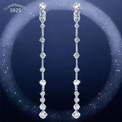 Pendientes largos de Plata de Ley 925 para mujer, aretes de cristal de circonita cúbica, con borlas, para boda