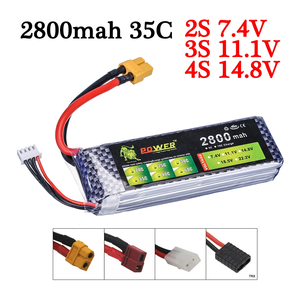 LION POWER 11.1v 2800mAh 7.4v 14.8V lipo battery XT60/T Plug For RC toys Car Airplane Helicopter Boat Spare Parts 11.1V 3S 2S 4S