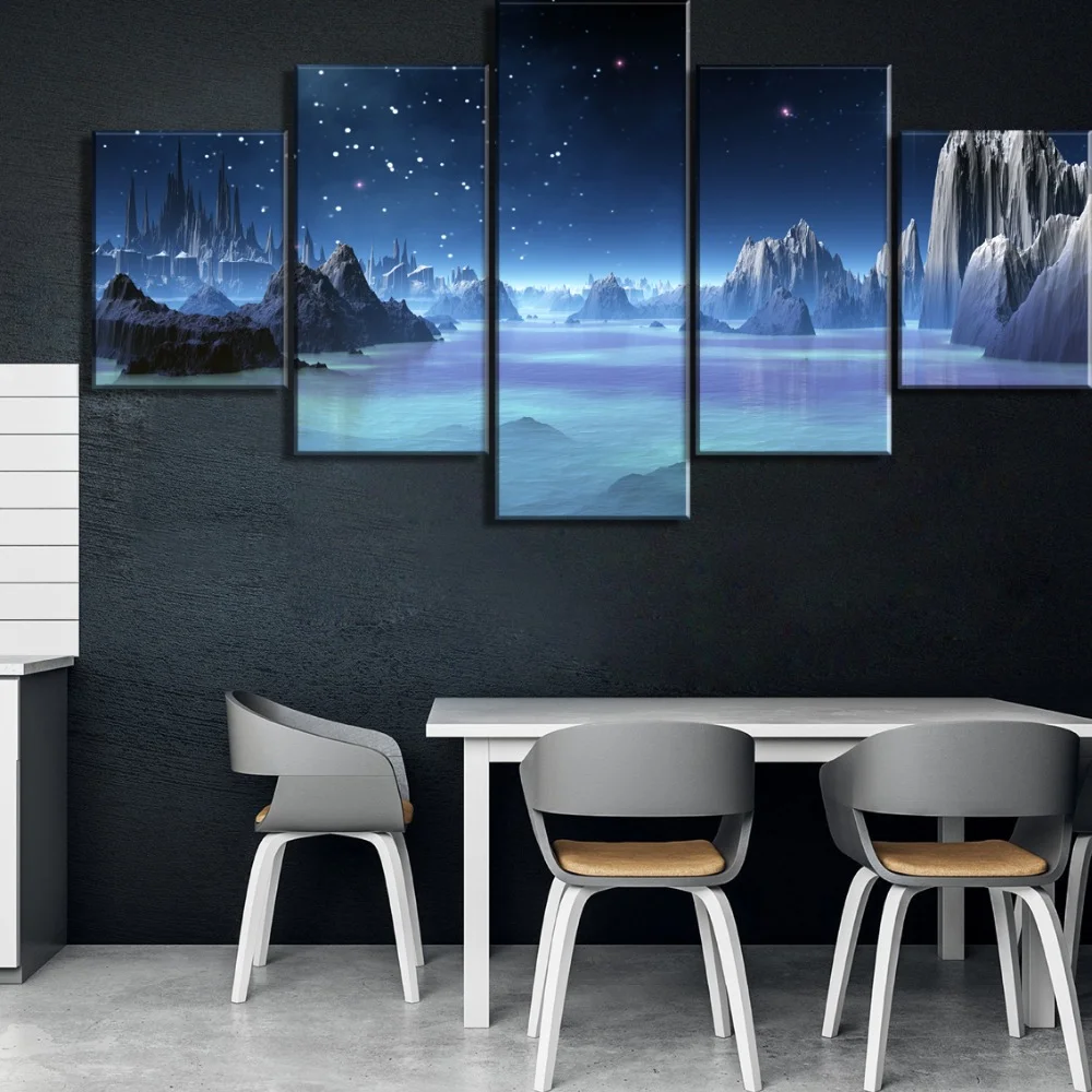 

Wall Decor 5 Piece Canvas Art Blue Space Oasis Poster Decoracion Paintings on Canvas Wall Art for Home Decorations