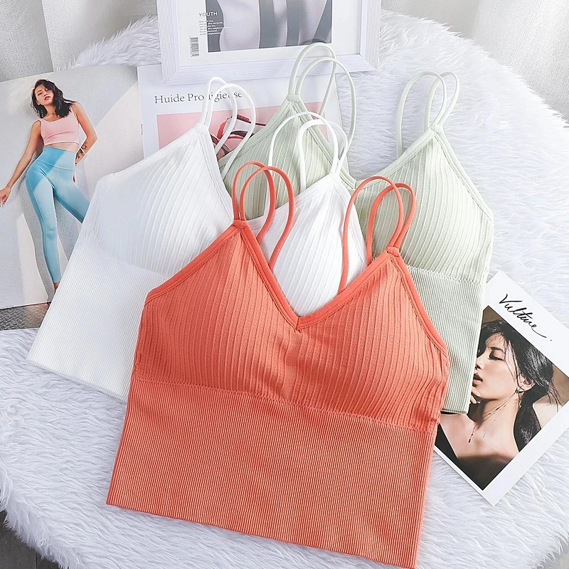 

Women's Sexy Seamless Crop Tops Sports Bra Tube Top Camisole With Removable Padded Underwear Female Tank Top