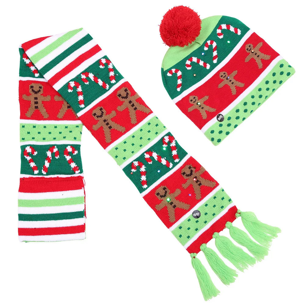 New Style! LED Christmas Hat Beanie Light Up Illuminate Warm Hat 48 Patterns New Year Snowman Sweater Hat Christmas Decorations