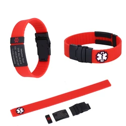 Pulsera de identificación médica personalizada para hombre y mujer, pulsera de silicona deportiva de acero inoxidable, joyería
