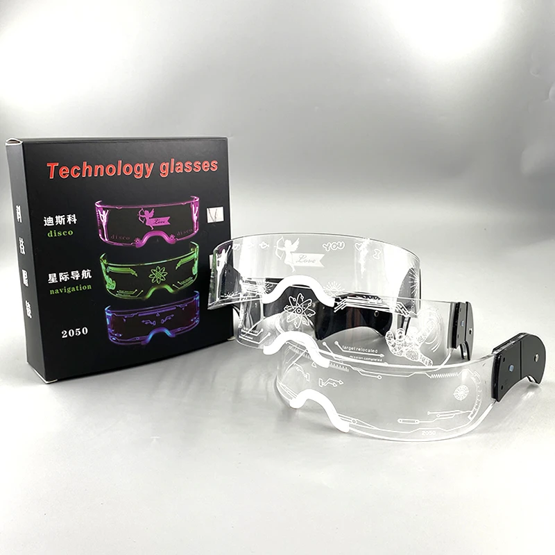 Coole leuchtende LED-Brille, blinkende Partybrille, futuristische transparente LED-Brille für Nachtclub, DJ, Tanzparty-Dekoration – Detail 9