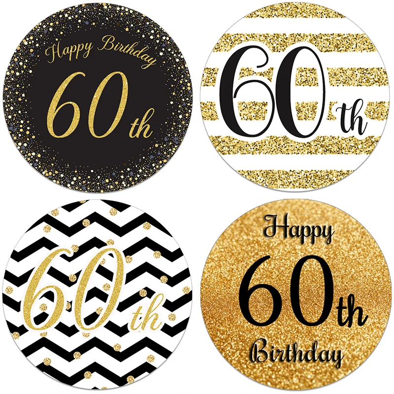 Happy Birthday 60th Birthday Decor Stickers Party Decorations Adult 60 Birthday Celebration Anniversary Seal Labels Gold Sticker