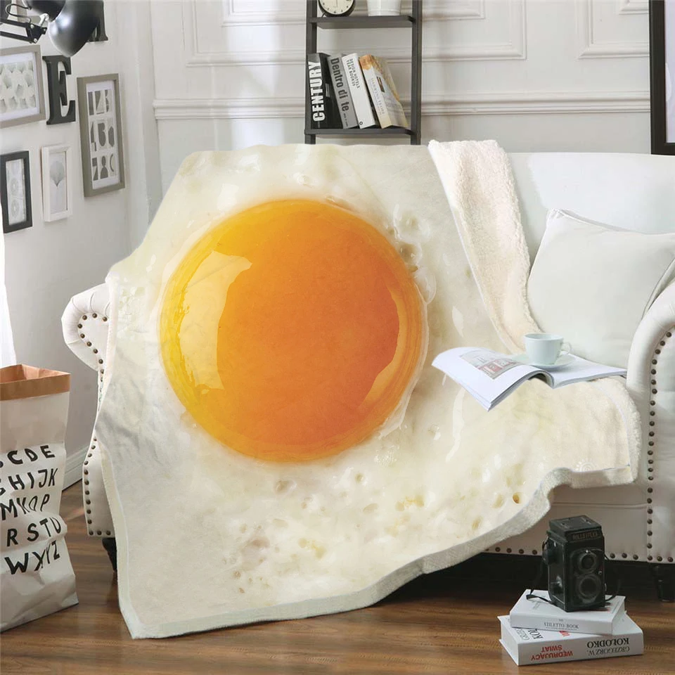 

Food egg 3D Printing Plush Fleece Blanket Adult Fashion Quilts Home Office Washable Duvet Casual Kids Girls Sherpa Blanket