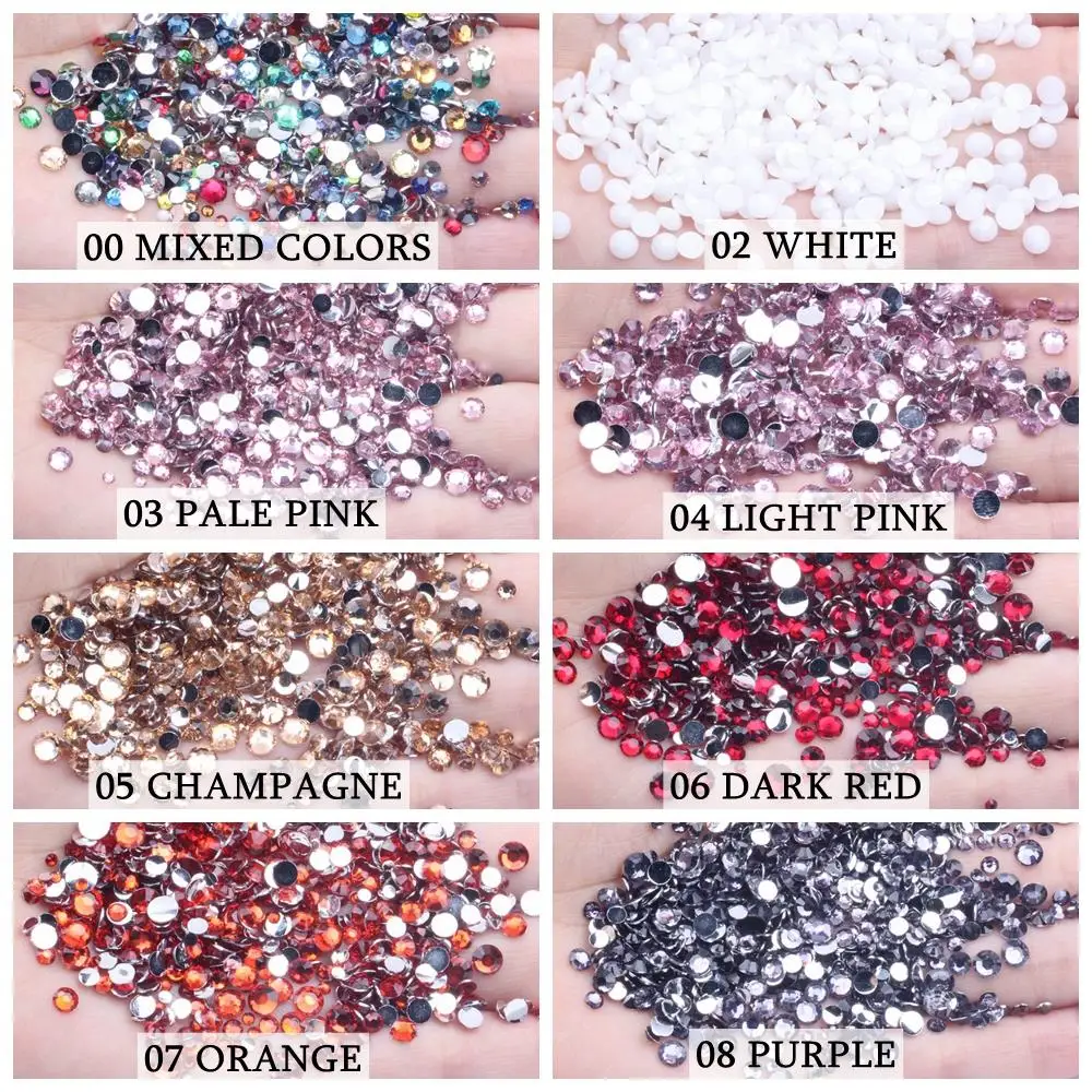 Resin Rhinestones 100000pcs 2mm Flatback Normal Colors Many Colors Choose Round Glue On Diamonds DIY Nails Art Decorations