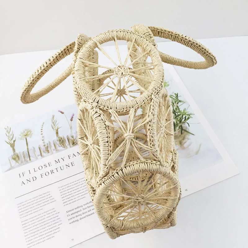 Fashion Rattan Hollow Round Straw Bags Wicker Woven Women Handbags Summer Beach Shoulder Crossbody Bags Casual Lady Hand Bag