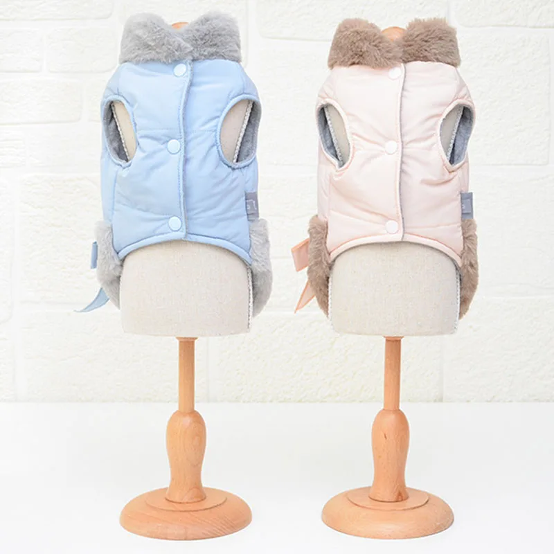 Luxury Warm Fur Dog Down Jacket PINK Blue Pet Clothes Winter Coat Jacket Clothing For Small Dogs Yorkie Shih Tzu Puppy Outfits L