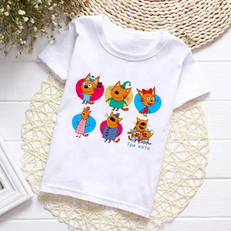 2021 Summer Fashion Unisex Kid-e-cats T-shirt Children Boys Short Sleeves White Tees Baby Kids PinkTops For Girls Clothes 3 8Y