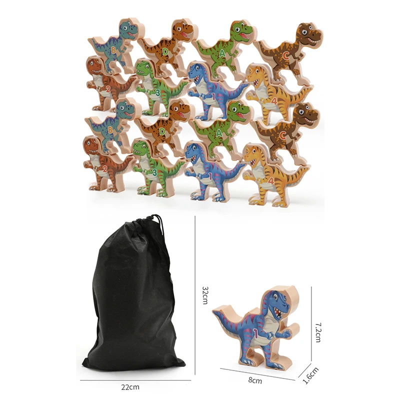 16 pz/lotto dinosauro di plastica Montessori impilabile blocchi di costruzione ad alto equilibrio giocattoli fai da te per bambini giochi da tavolo educativi regali