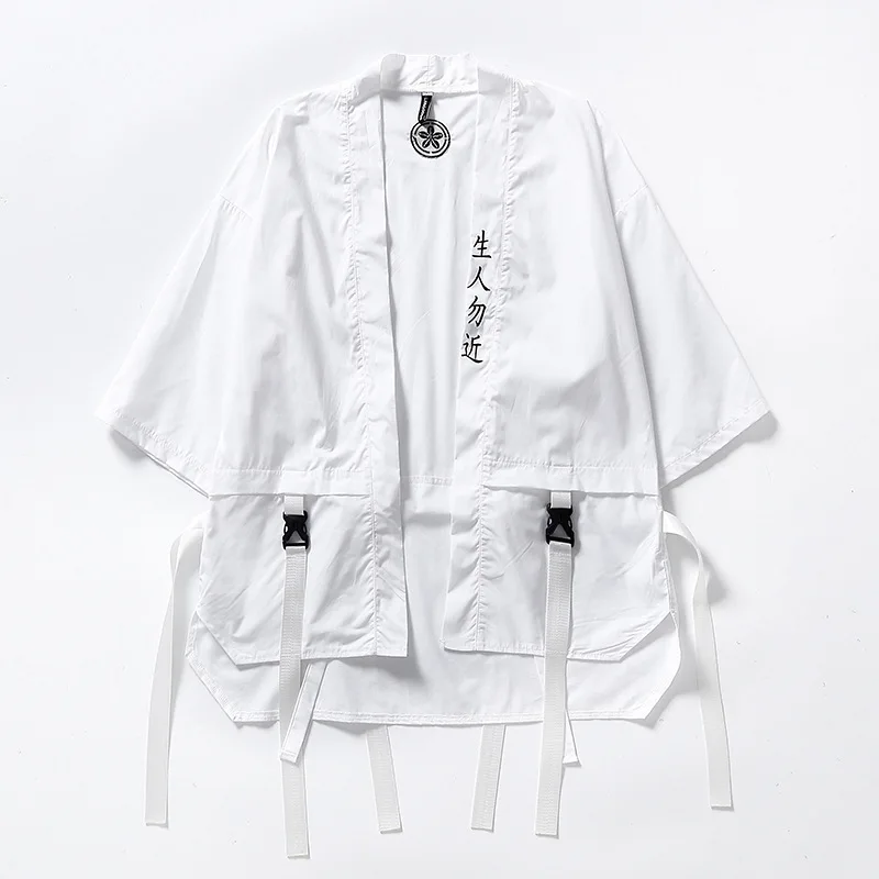 Harajuku Open Stitch Kimono Jackets Men Hip Hop Thin Coat Ribbon Streetwear Male 2024 Fashion Autumn Mens Loose Jacket