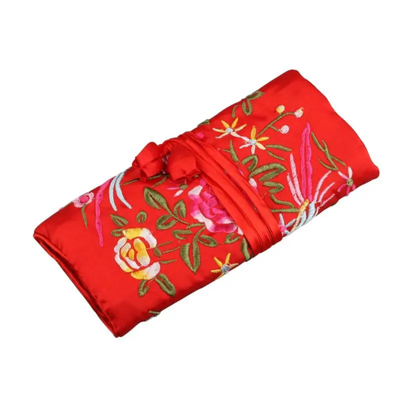 Oriental Silk Jewellery Roll Wrap Jewelry Travel Storage Case