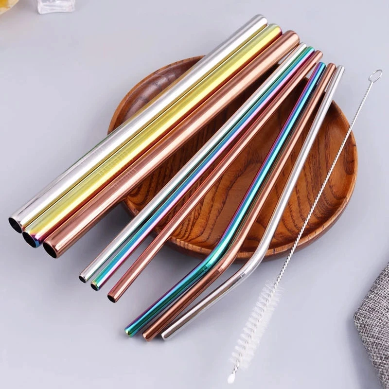 Colorful Reusable Metal Straw High Quality Stainless Steel Straws Set with Cleaner Brush Bar Party Drinking Cocktails Accessory