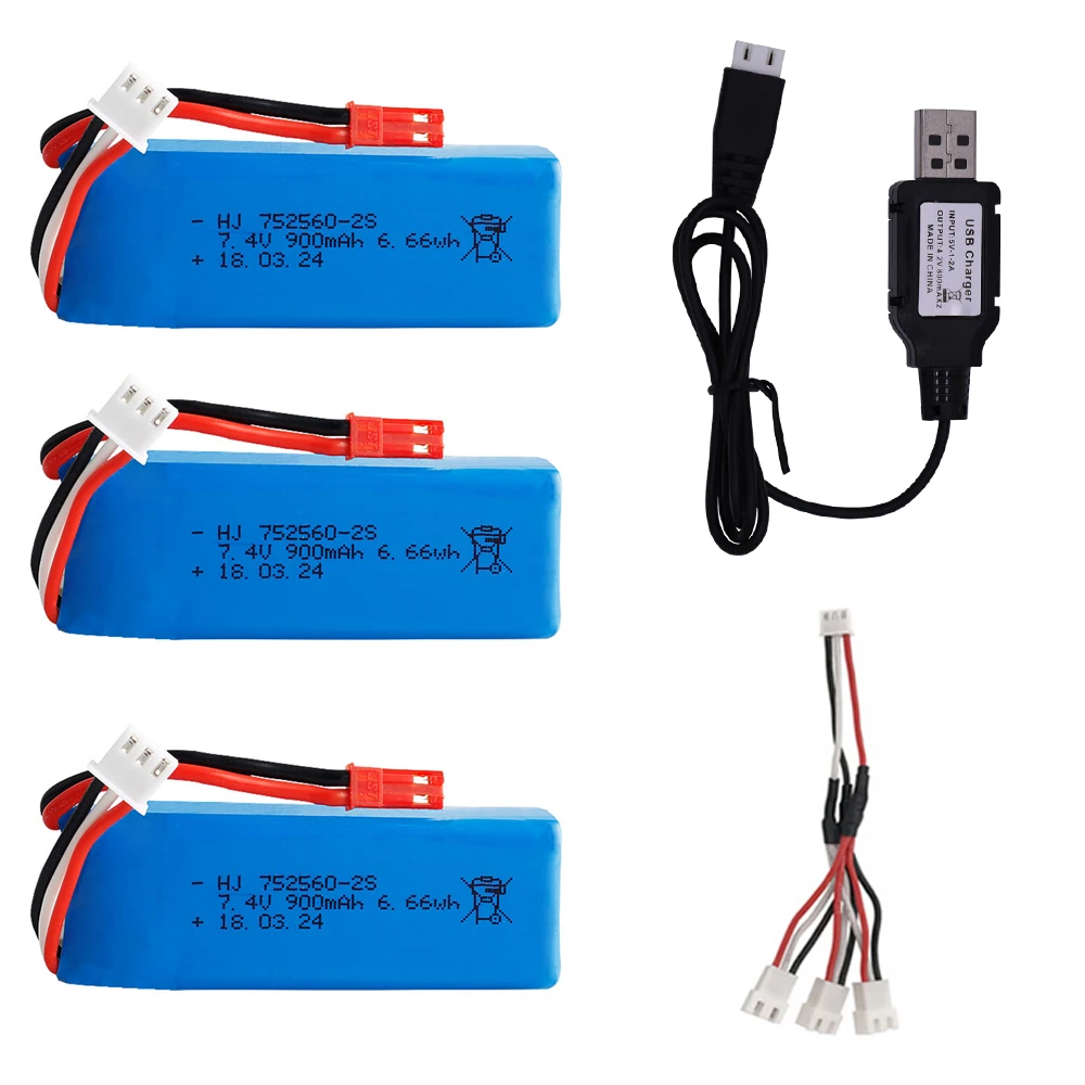 

Battery with charger set for XK X520 XK X420 RC Airplane Spare Parts 7.4V 900mAh Lipo Battery JST Plug for WLtoy X520 helicopter