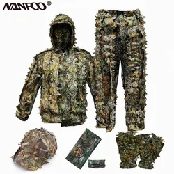 Adulto 3D Folhas Bionic Camuflagem Caça Ghillie Suit Durável CS Tiro Terno Respirável Tático Militar Combate Roupas Set