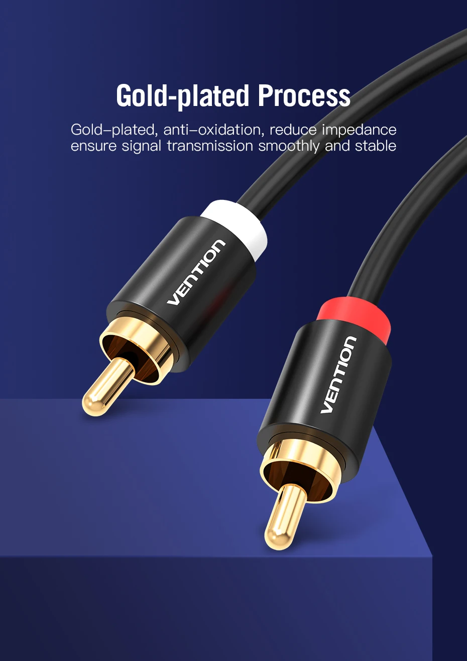 Vention 2 RCA auf 2 RCA-Kabel Stecker auf Stecker Audiokabel für Heimkino DVD-Verstärker TV 1 m 2 m 3 m 5 m Kabel RCA vergoldet Cabo – Detail 9