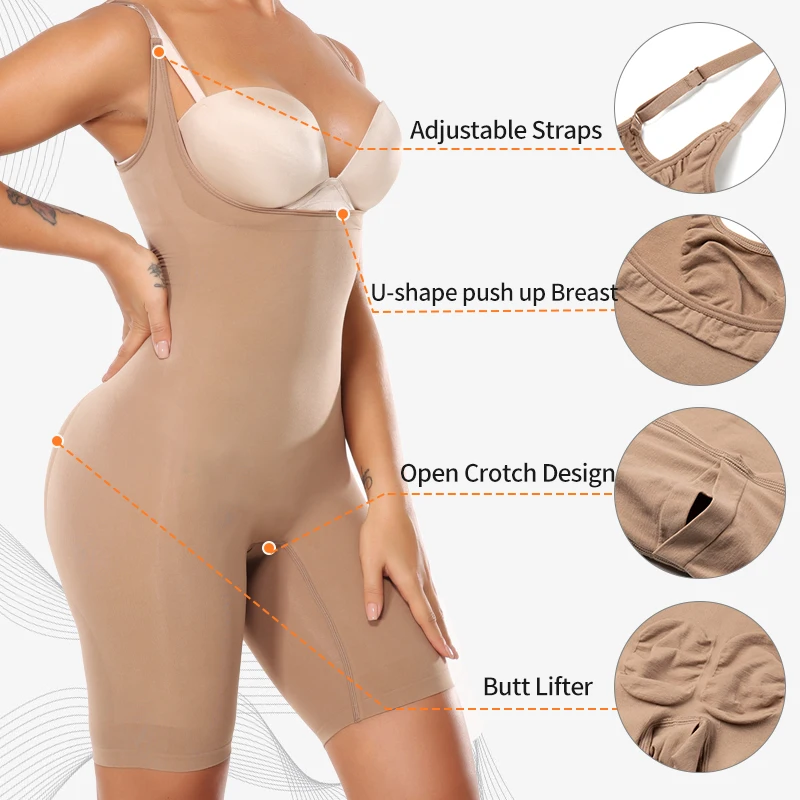 Women Waist Trainer Full Body Shapewear Tummy Control Butt Lifter Body Shaper Thigh Slimmer High Waist Bodysuit with Straps