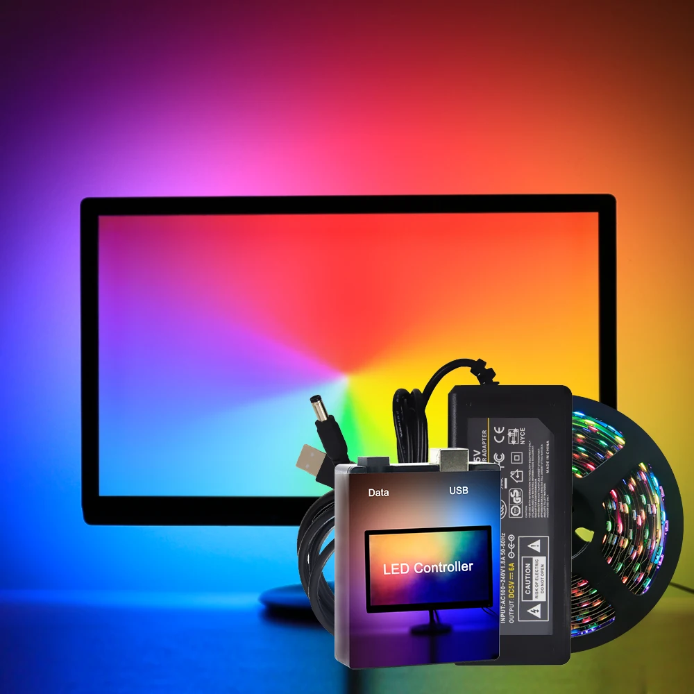 Ambiente ws2812b 5050 rgb inteligente led pixel tira computador portátil sonho tela sincronizar 1m 2m 3m 4m 5m kit