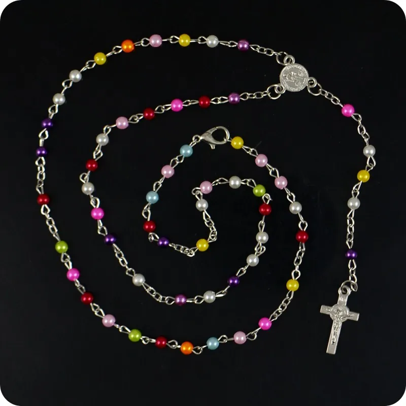 4mm Glass Bottle Rosary Beads INRI JESUS Cross Pendant Necklace Catholic Fashion Religious jewelry