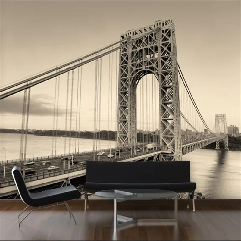 Mural New York bridge a large scenic mural 3D wallpaper bedroom porch corridor wall TV 3D Wallpaper customization