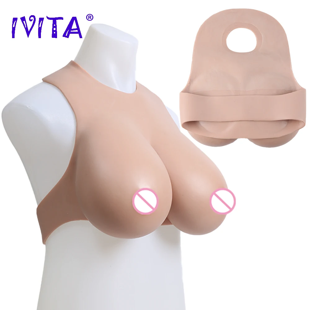 IVITA 100% Full Silicone Boobs Filled Breast Forms Realistic Fake Boobs Enhancer for Crossdresser Drag Queen Shemale Transgender