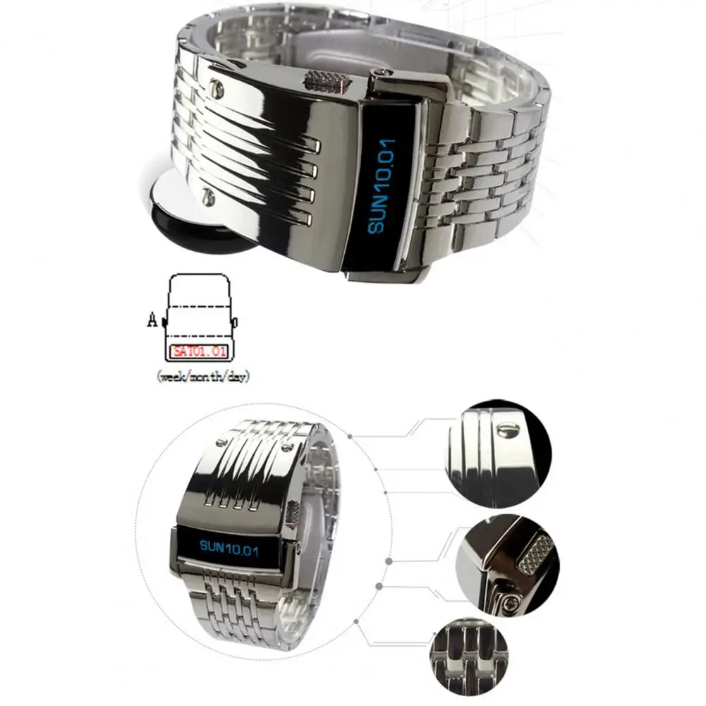 Wrist Watch LED Automatic Energy Saving Mode Stainless Steel Digital Calendar Sport Watch for Officer