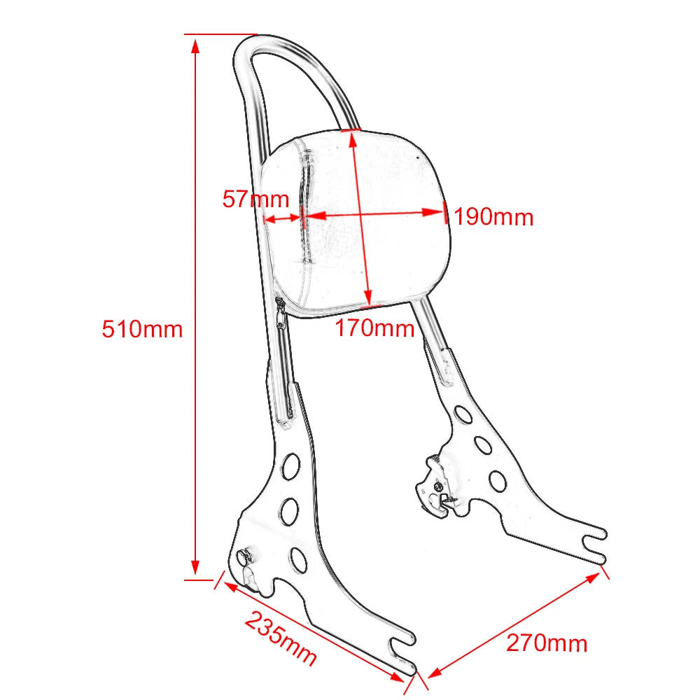 Motorcycle Black/ Chrome Detachable Sissy Bar Rear Passenger Backrest Cushion Pad For Harley Sportster XL 883C 883R 1200R 1200C