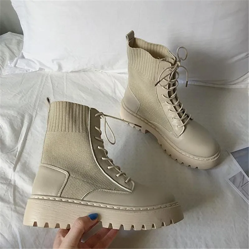 size 34  41  Ankle Boots for Women Autumn Motorcycle Boots Thick Heel PlatfoAnkle  Shoes Woman Slip on Round Toe Fashion  Boots