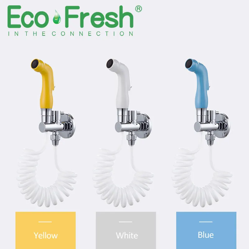 

Ecofresh Single Cold Water Brass Corner Valve ABS Bidet faucets spring hose Function Shower Head Tap Crane for woman