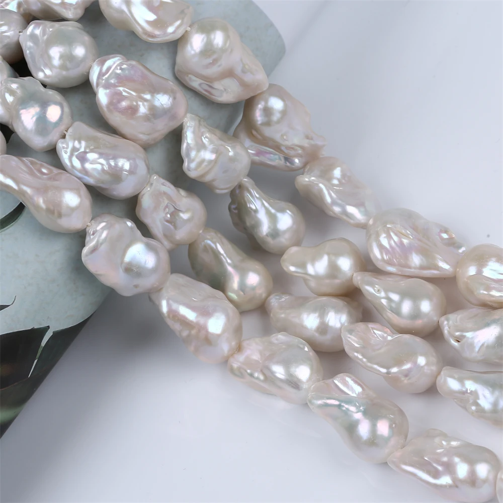 Top quality 14-20mm natural White color Braoque Shape FreshWater Real Pearl Chain