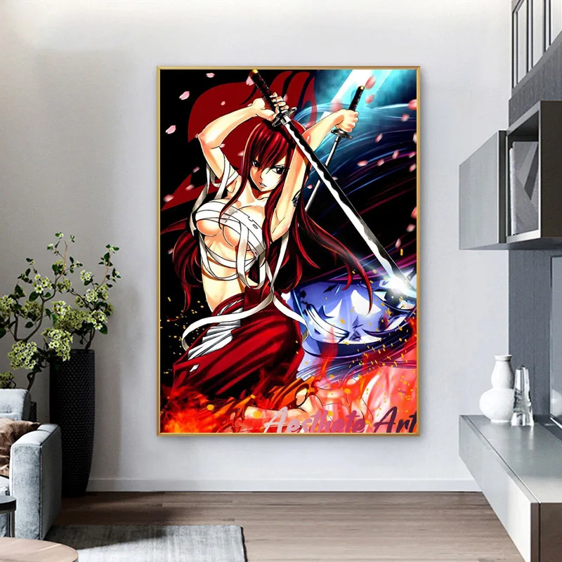 Erza Scarlet Fairy Tail Anime Posters Wall Art Canvas Painting Wall Pictures Manga Oil Painting For Living Room Wall Decoration