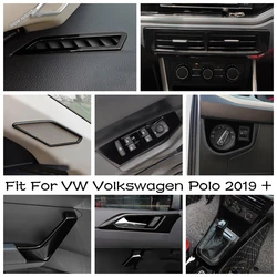 Center Control Gear Shift Panel Inner Door Armrest Handle Cover Trim Black Fit For VW Volkswagen Polo 2019 - 2023 Accessories