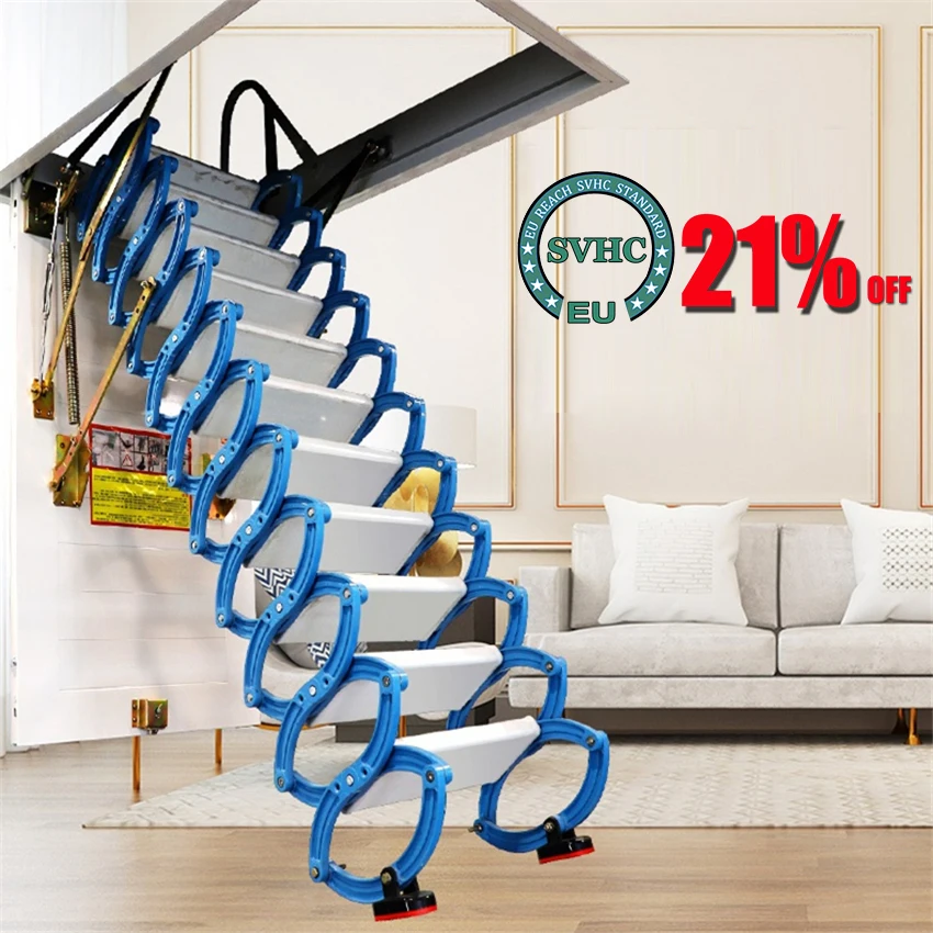 Household Hanging Retractable Staircase Wall-mounted Folding Ladder Customized Top-mounted/Side-mounted Attic Telescopic Stairs