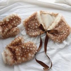 Women Winter Warm Faux Fur Collar Scarf Shawl Deer Antlers Earmuff Fake Wrist Cuffs Leg Warmers Cartoon Bear Brooch Pin