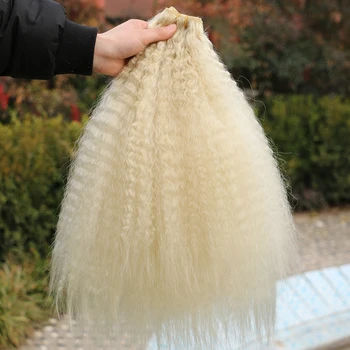 ช่อผมตรงสีบลอนด์ทองสีแดงม้วนผมทอวิกผมปลอมที่อุณหภูมิสูง