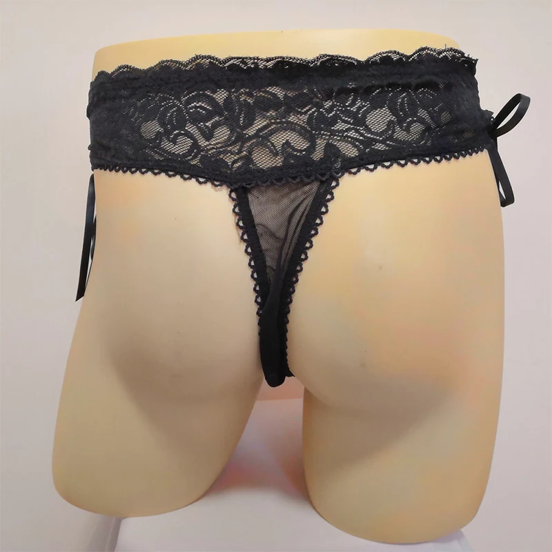 Men\'s lace large pouch g string underwear gay adult sissy thong underpants