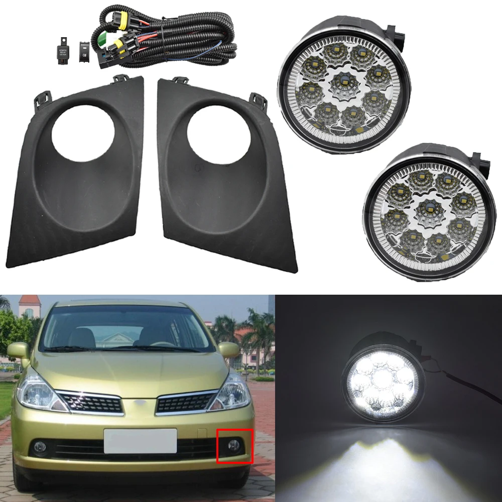 Fog Light For Tiida C11 Tiida Latio 2004 2005 2006 2007 Car Head Lights ABS Plastic Metal 12V H11 Fog Lamp Assembly Car-styling