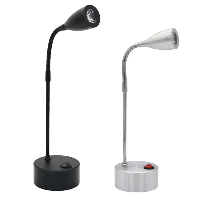 Wireless 3W LED Portable Picture Light Battery-Powered Lamp Button Flexible Pipe Silver/Black Shell