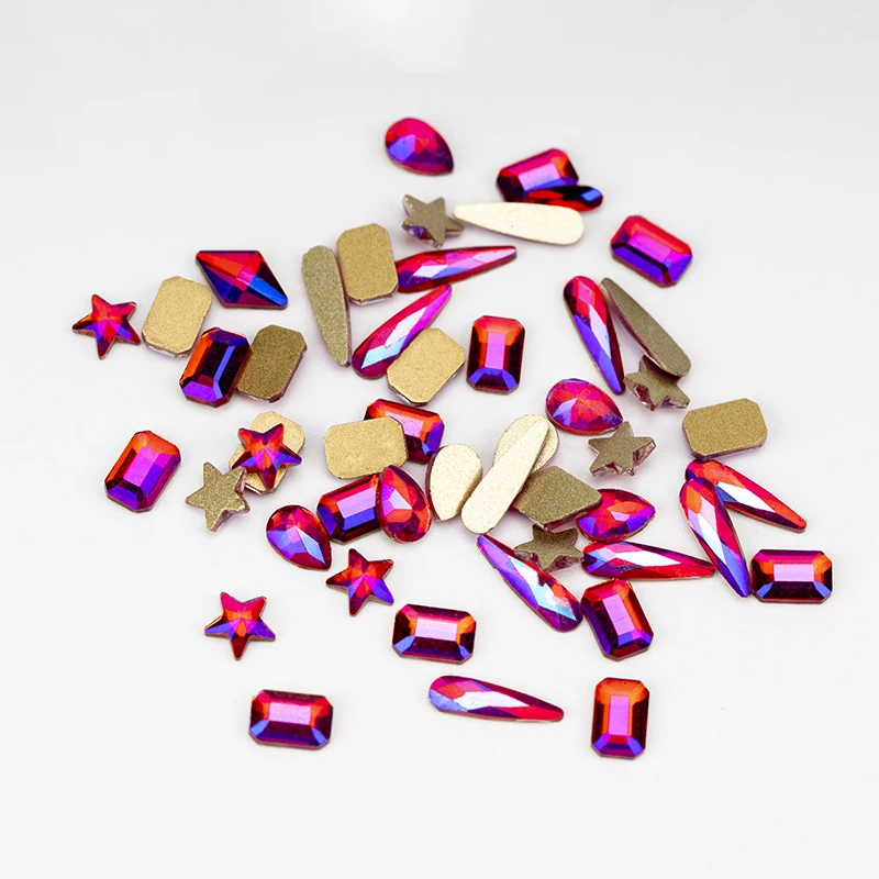 VDD Großhandel 500 Stück gemischte Formen Glas-Kristall-Nagelkunst-Flachrückseite-Strasssteine, Glitzer, zum Aufkleben, glänzende DIY-Dekoration – Detail 14