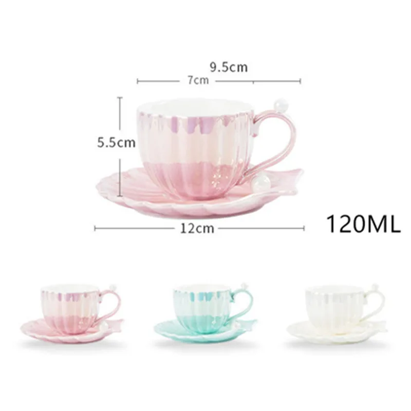 Creative Shell Coffee Cup and Saucer Set, Luxury Ceramic Mug, Top-grade Porcelain Tea Cup Gift, Cafe Party Drinkware Gift