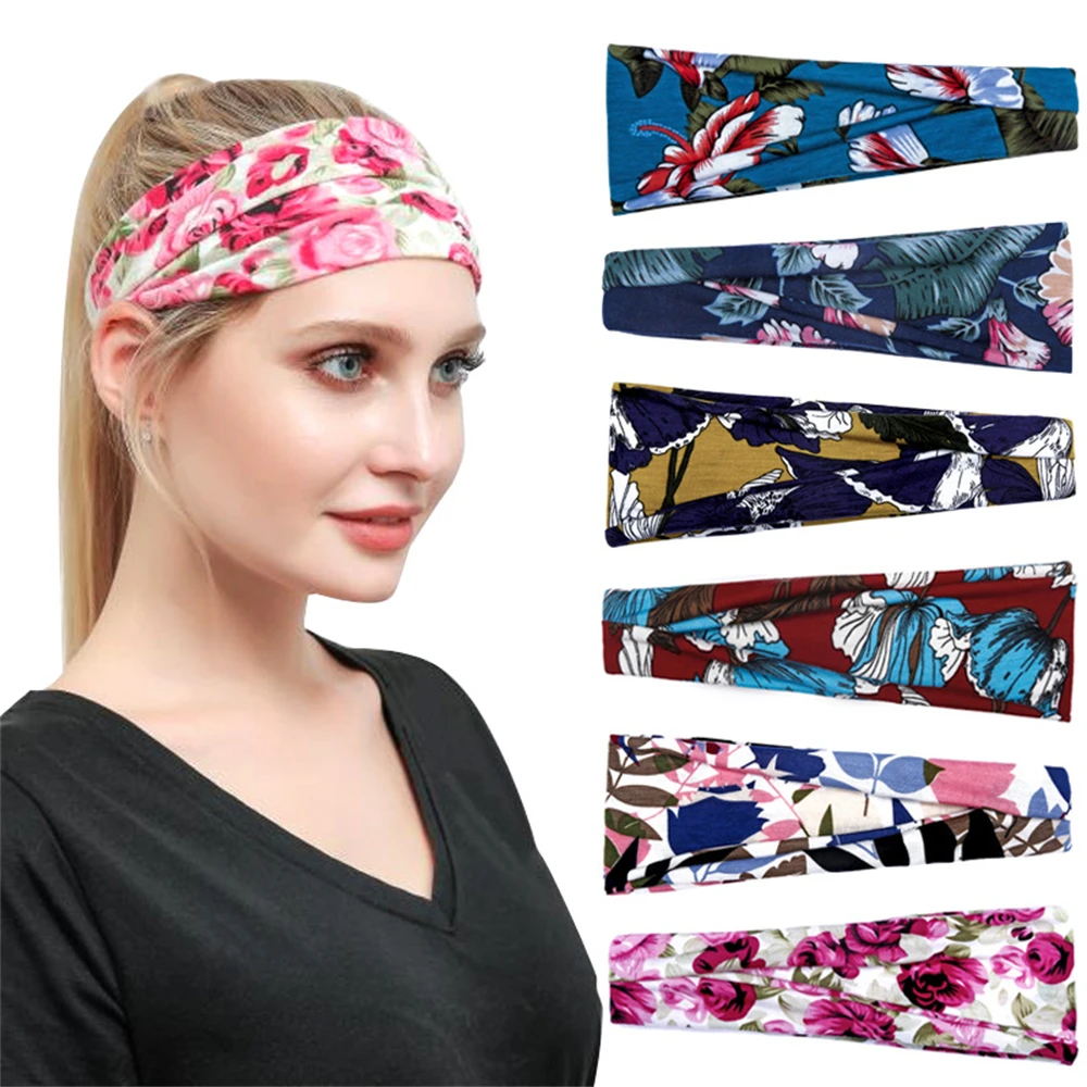 Fashion Women Headband Stretch Headpiece Printed Sports Hairband Yoga Headwrap Girl Wash Face Hair Bands Outdoor Hair Accessorie