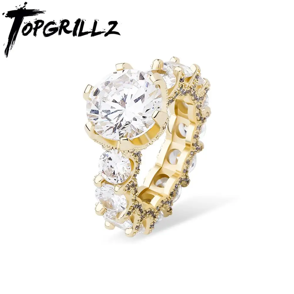 TOPGRILLZ 2020 NEW Iced Out Zircon Rings Personalised Fashion Rings For Women Gold Color High Quality AAA+ CZ Jewelry For Gift