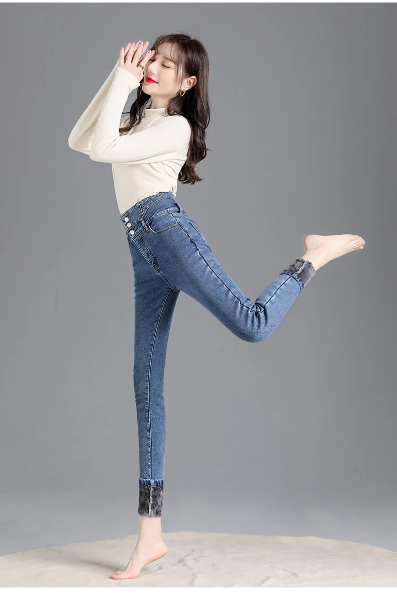 Thermal Winter Thick Fleece High-waist Warm Skinny Jeans Thick Women Stretch Button Pencil Pants Mom Casual Velvet Jeans 31 H5596a9909cd44626b09c2cfa5d4e712cn