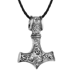 CHENGXUN Viking Celtic Knot Thor's Hammer Mjolnir Pendant Necklace for Men Women Slavic Pagan Charm Black Leather Chain Amulet